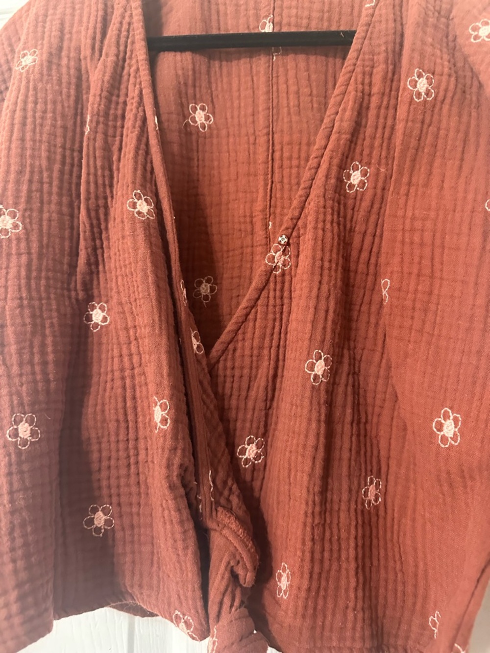 Madewell Wrap Front Rust Floral Tie-Waist Top - Picture 4 of 8
